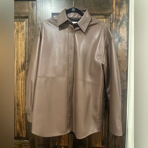 Babaton Brown Faux Leather Shirt Jacket